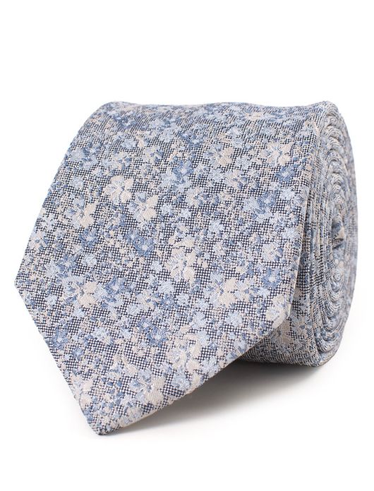Tresanti zijden stropdas blauw met wit bloemendessin