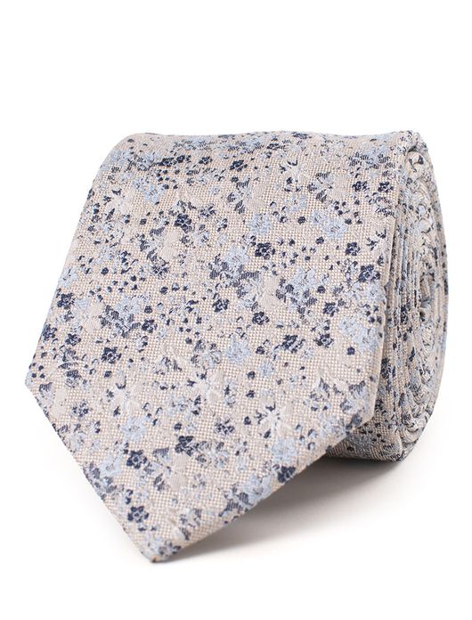 Tresanti zijden stropdas beige met blauw bloemendessin