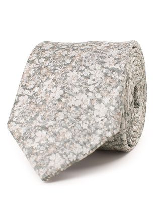 Tresanti Tresanti zijden stropdas groen met beige bloemendessin