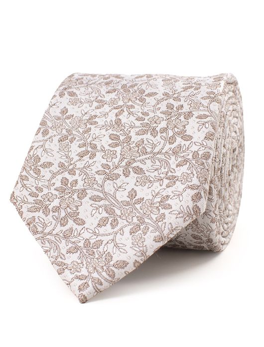 Tresanti zijden stropdas beige met bruin bloemendessin