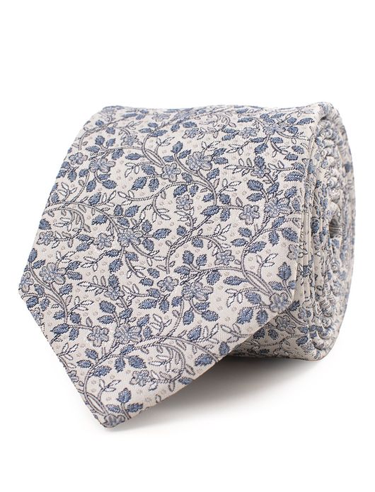 Tresanti zijden stropdas crème met blauw bloempatroon