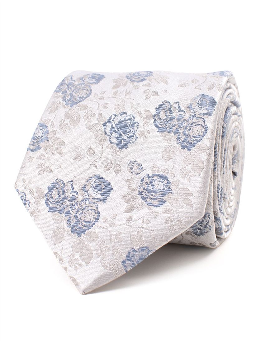 Tresanti stropdas van zijde met blauwe rozenprint