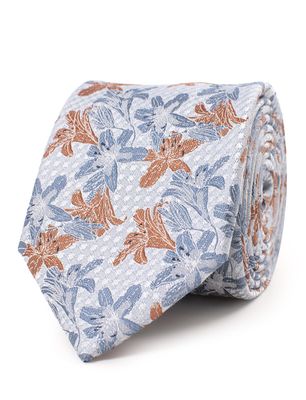 Tresanti Tresanti zijden stropdas lichtblauw met oranje bloem