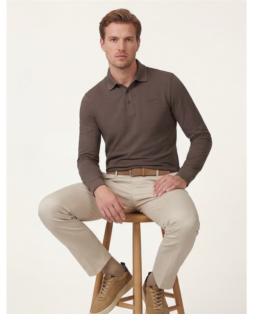 Cavallaro Napoli polo lange mouw bruin