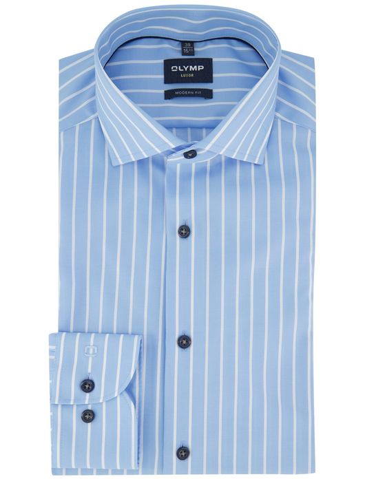 Olymp overhemd blauw gestreept strijkvrij