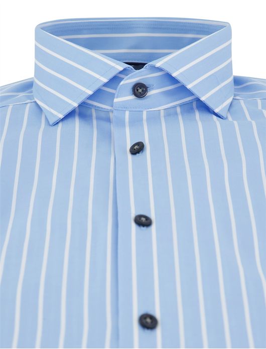 Olymp overhemd blauw gestreept strijkvrij