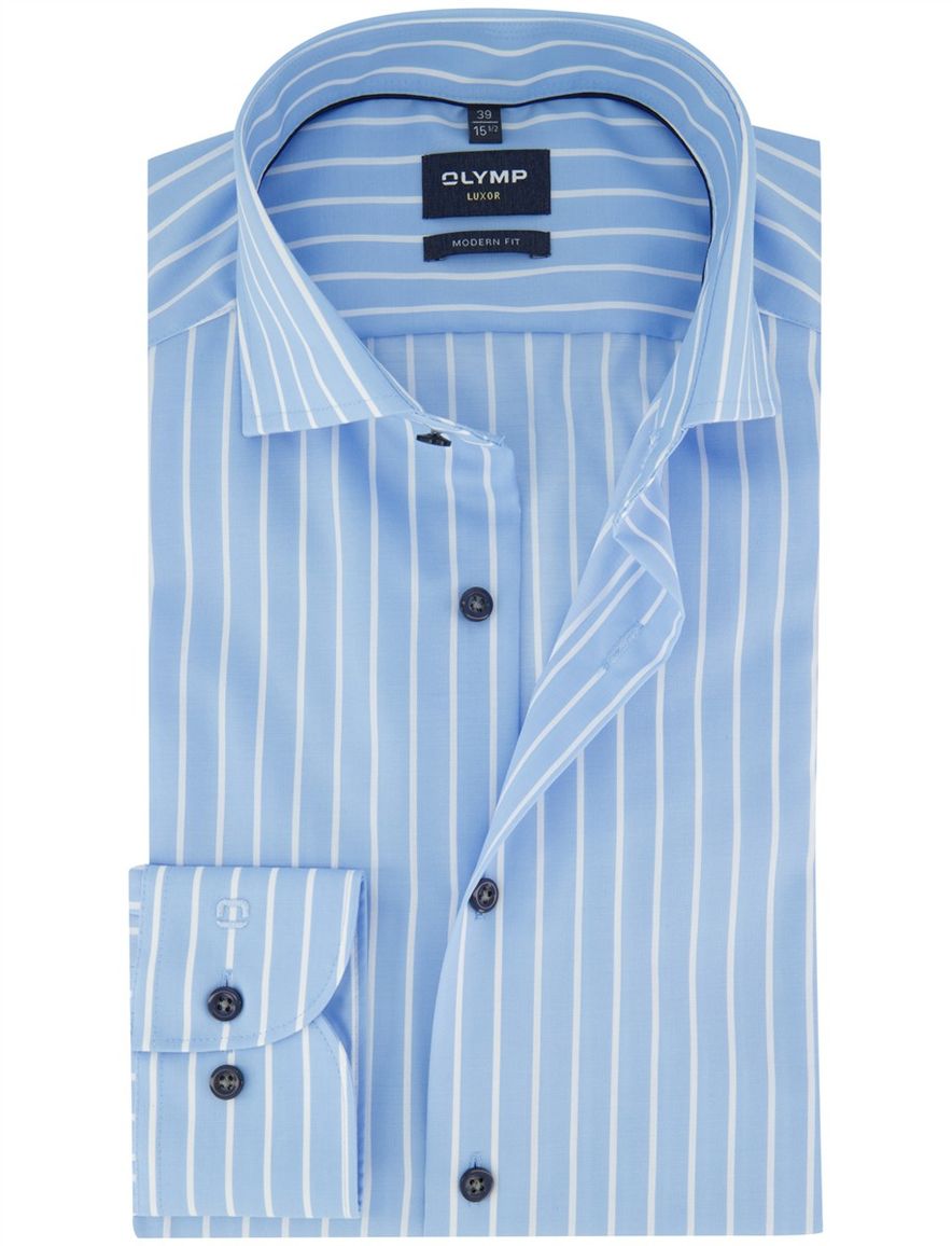 Olymp Luxor Modern Fit business overhemd blauw gestreept