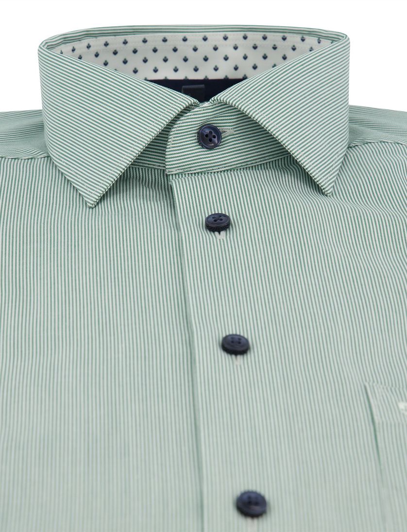 overhemd groen wit gestreept Olymp modern fit met borstzak