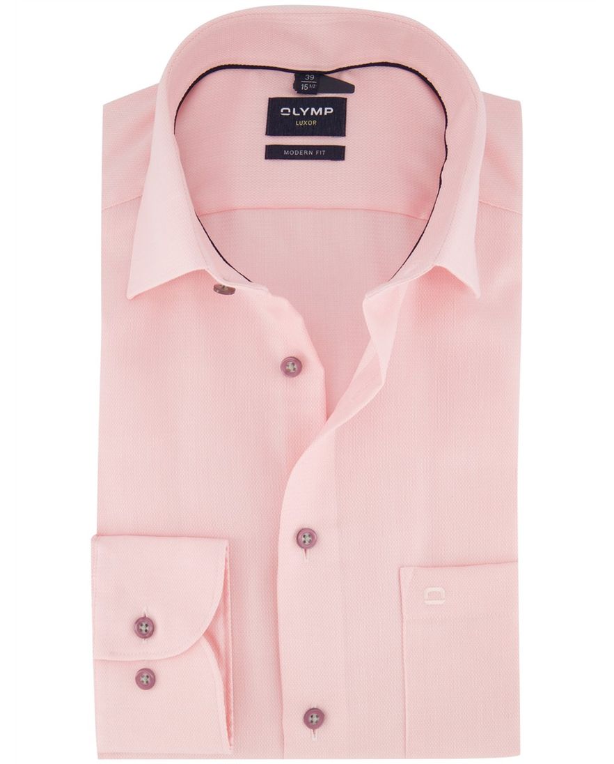 Roze overhemd Olymp strijkvrij borstzak normale fit