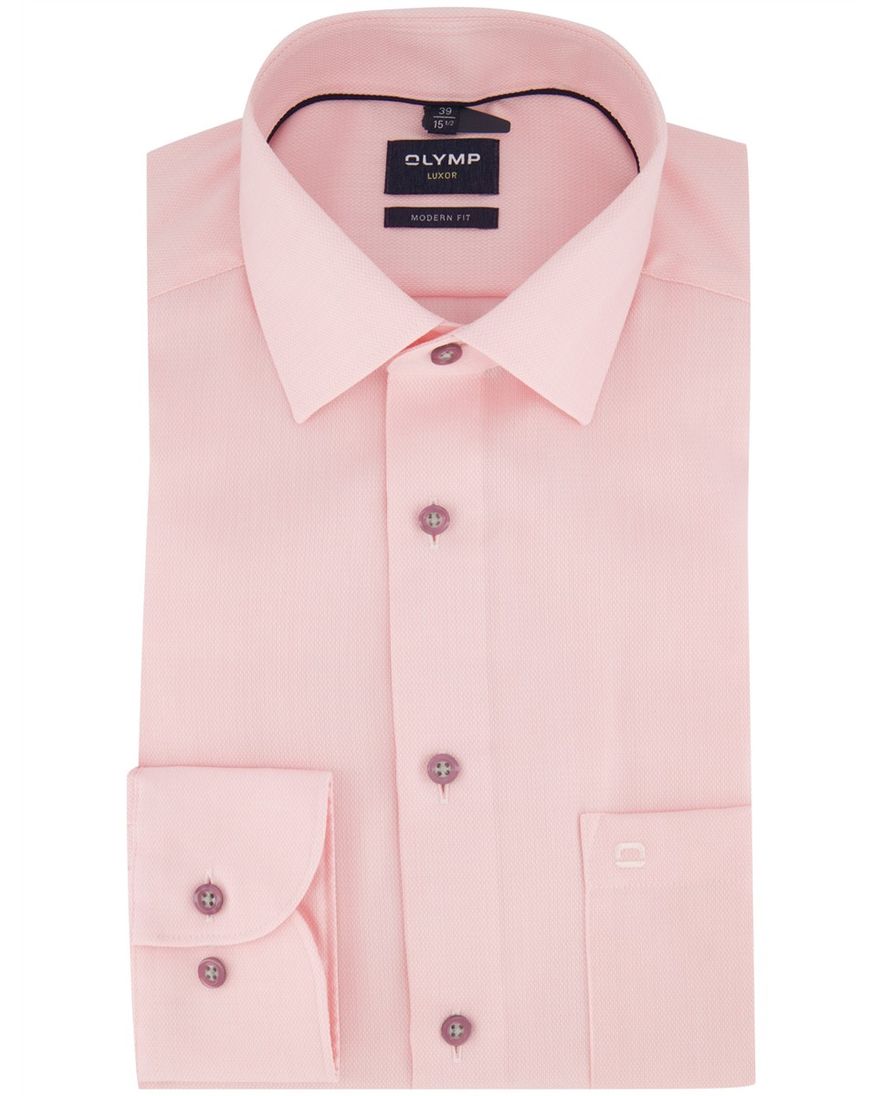 Roze overhemd Olymp strijkvrij borstzak normale fit