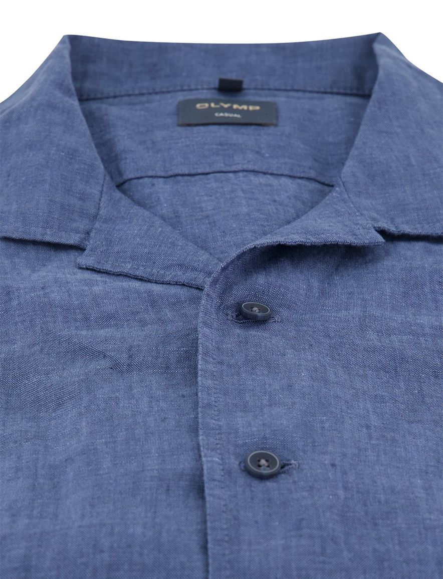 Blauw linnen overhemd Olymp gemeleerd korte mouw