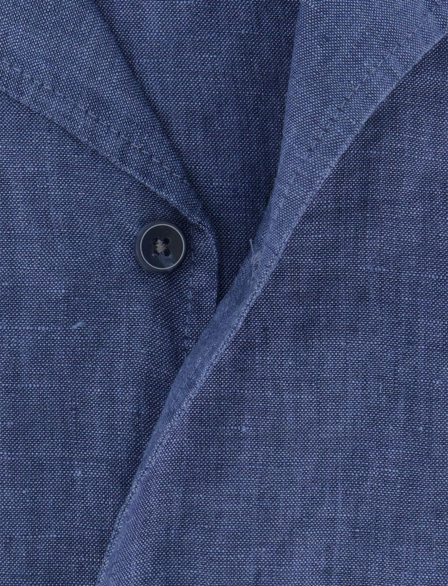 Blauw linnen overhemd Olymp gemeleerd korte mouw