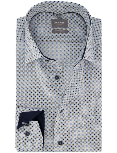 Olymp Overhemd Olymp wijde fit blauw geprint semi-wide spread