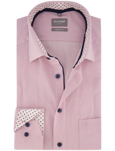 Olymp Overhemd Olymp wijde fit roze gestreept strijkvrij