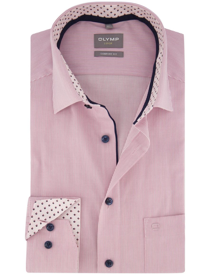 Roze overhemd Olymp Luxor Comfort fit gestreept met borstzak