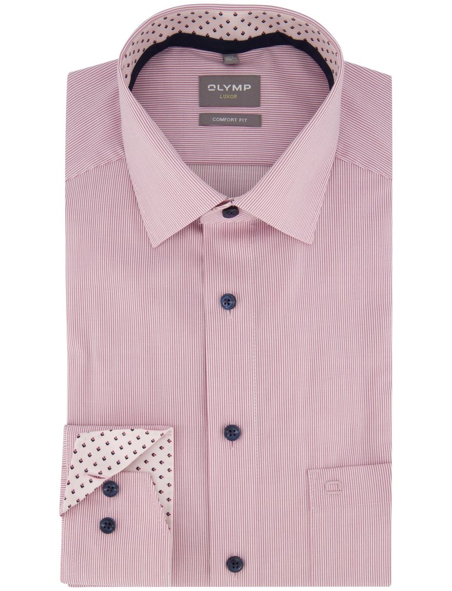 Roze overhemd Olymp Luxor Comfort fit gestreept met borstzak