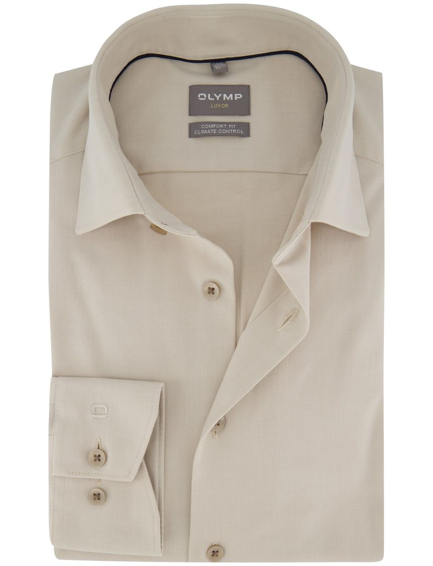 Olymp overhemd beige wijde fit lange mouw