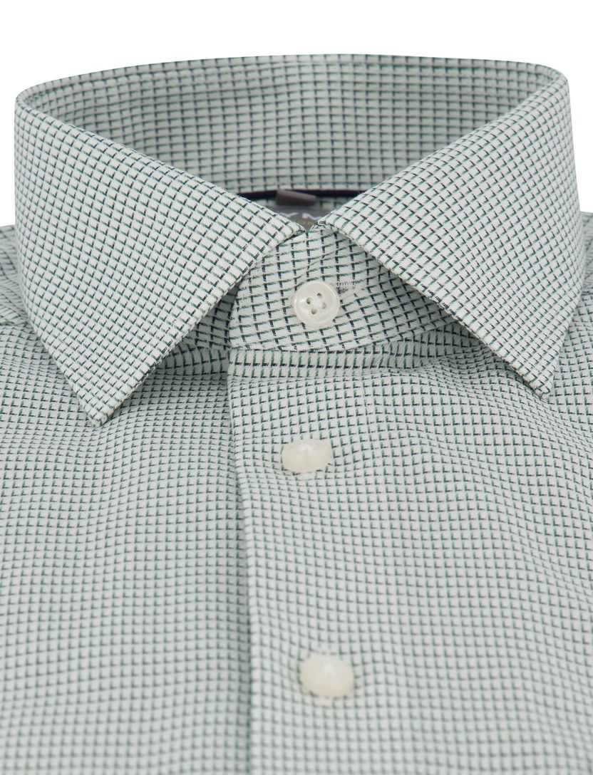 Overhemd Olymp groen geprint borstzak wijde fit stijkvrij