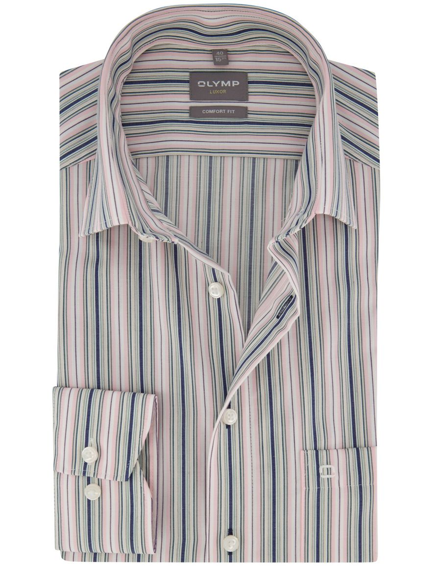 Olymp overhemd roze blauw gestreept wijde fit