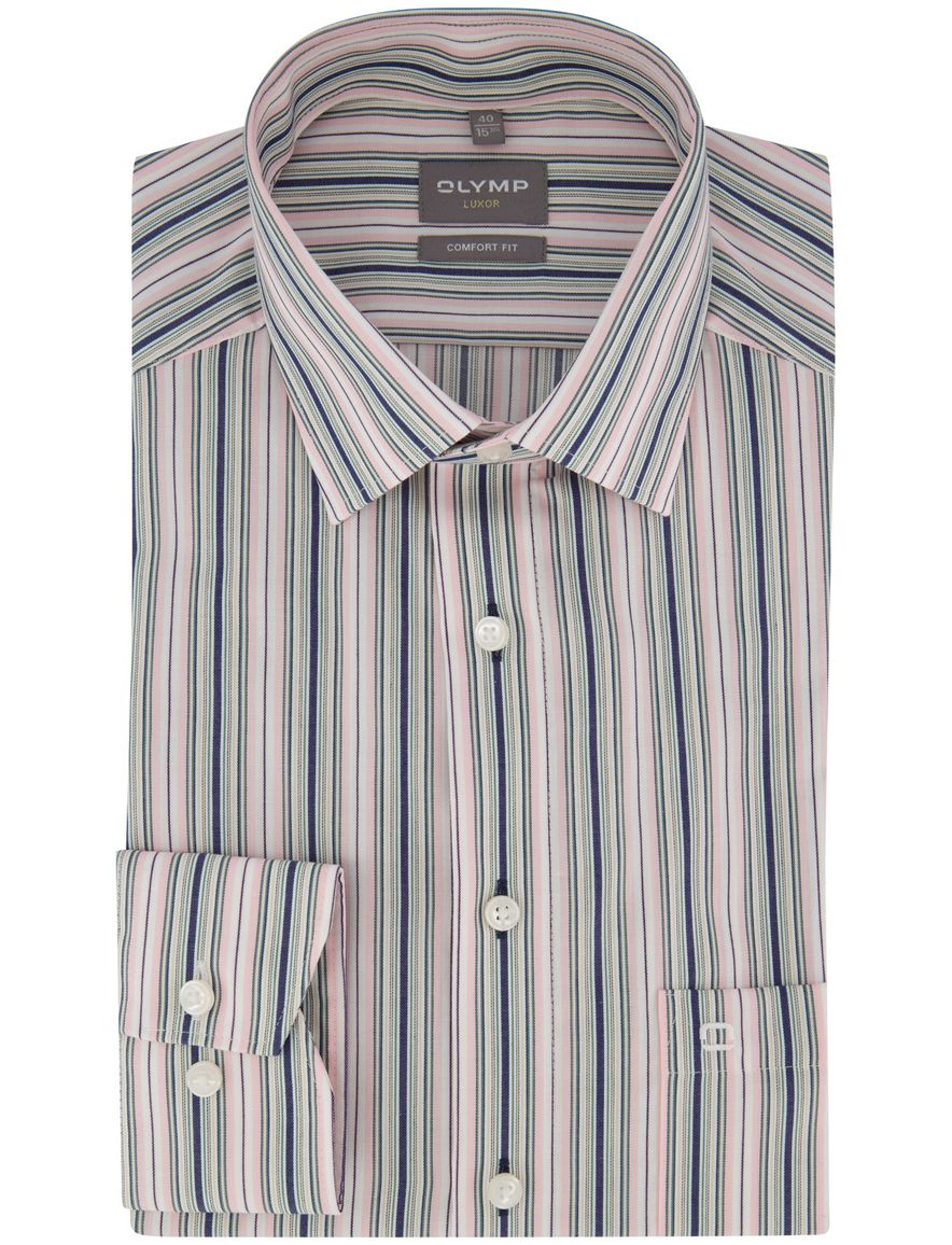 Olymp overhemd roze blauw gestreept wijde fit