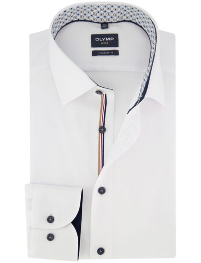 Olymp Wit overhemd Olymp semi-wide collar 100% katoen modern fit