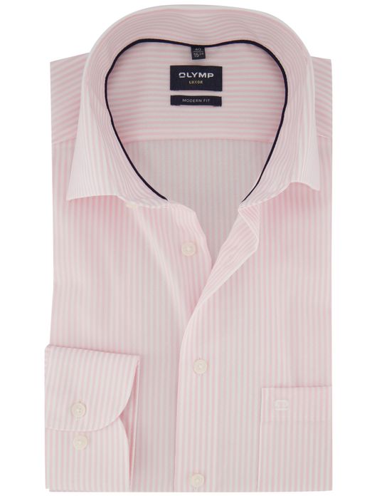 Olymp overhemd roze streepjes borstzak semi wide spread boord