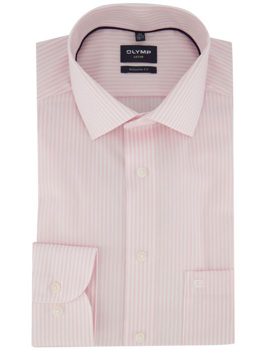 Olymp overhemd roze streepjes borstzak semi wide spread boord