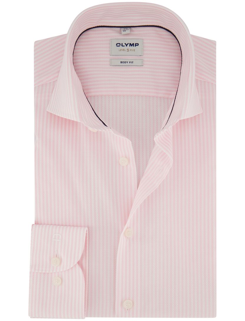OLYMP Level 5 shirt roze witte streep body fit