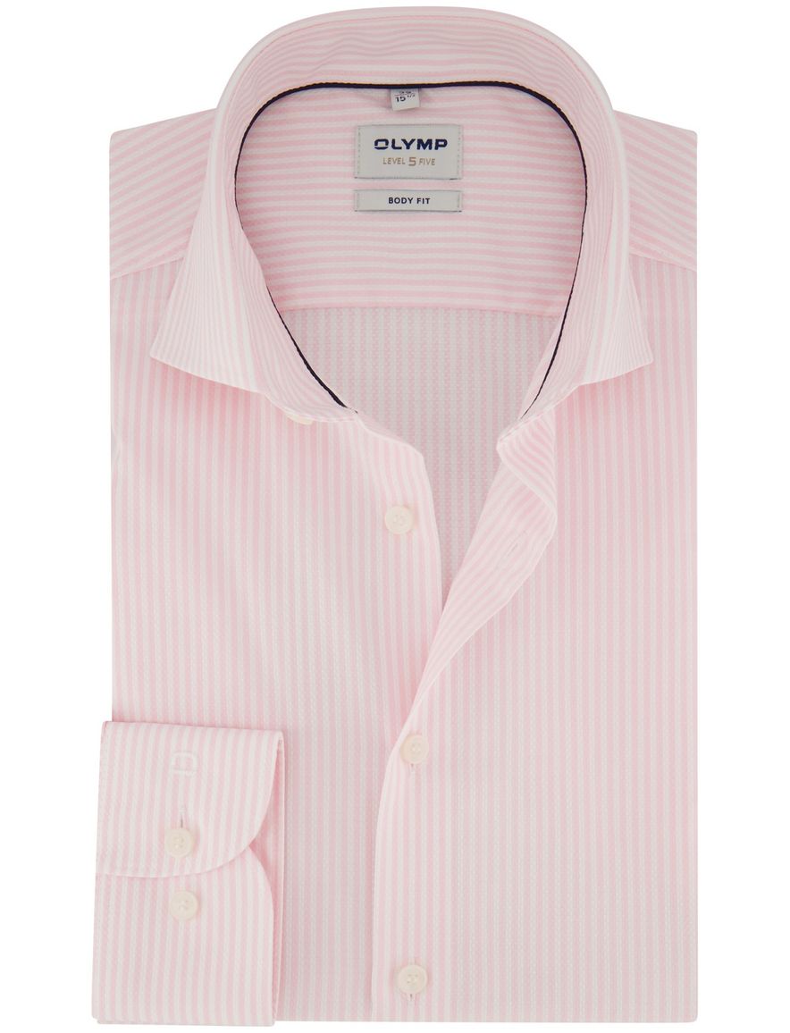 Roze wit gestreept overhemd OLYMP Level Five Body Fit