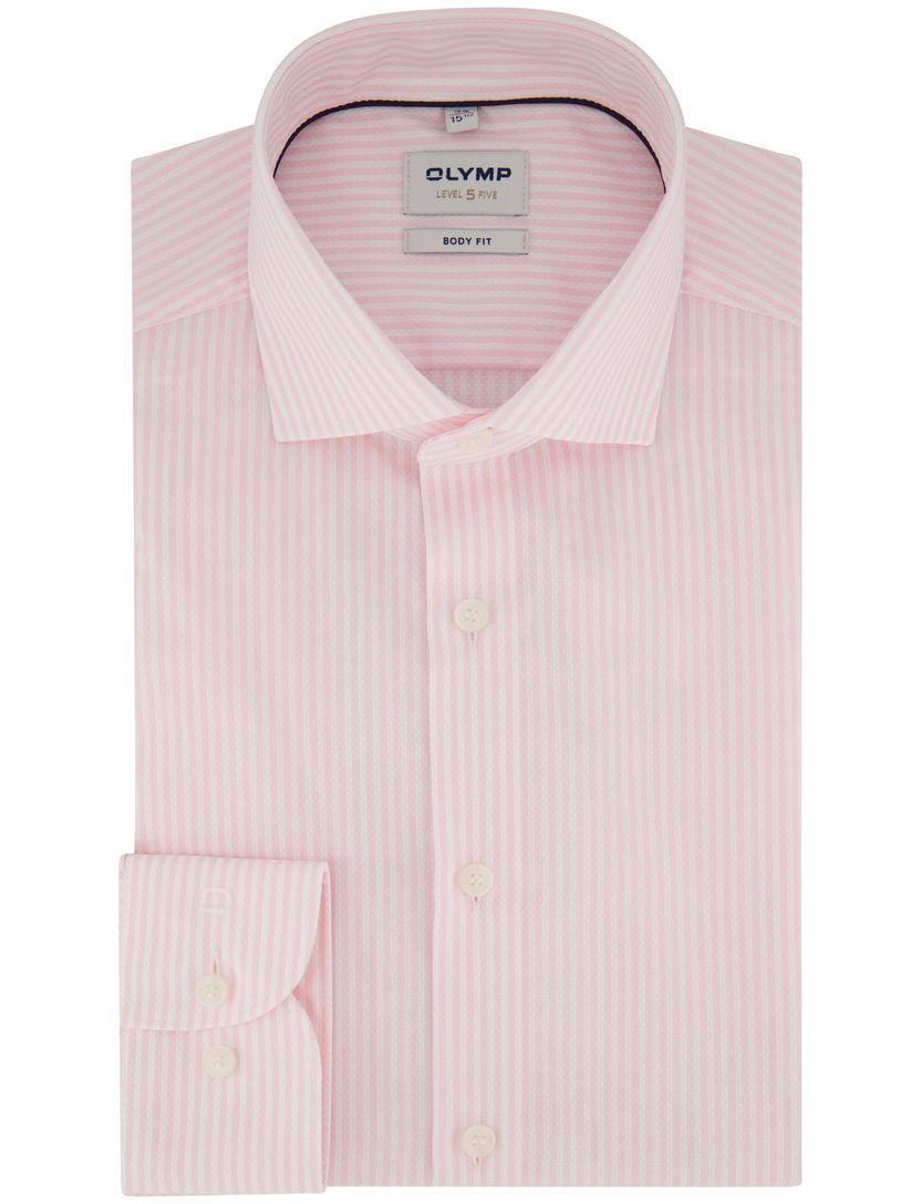 OLYMP Level 5 shirt roze witte streep body fit