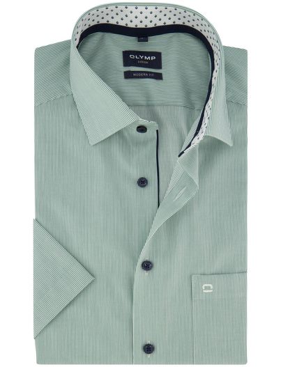 Olymp Modern fit Olymp groen gestreept korte mouw met borstzak