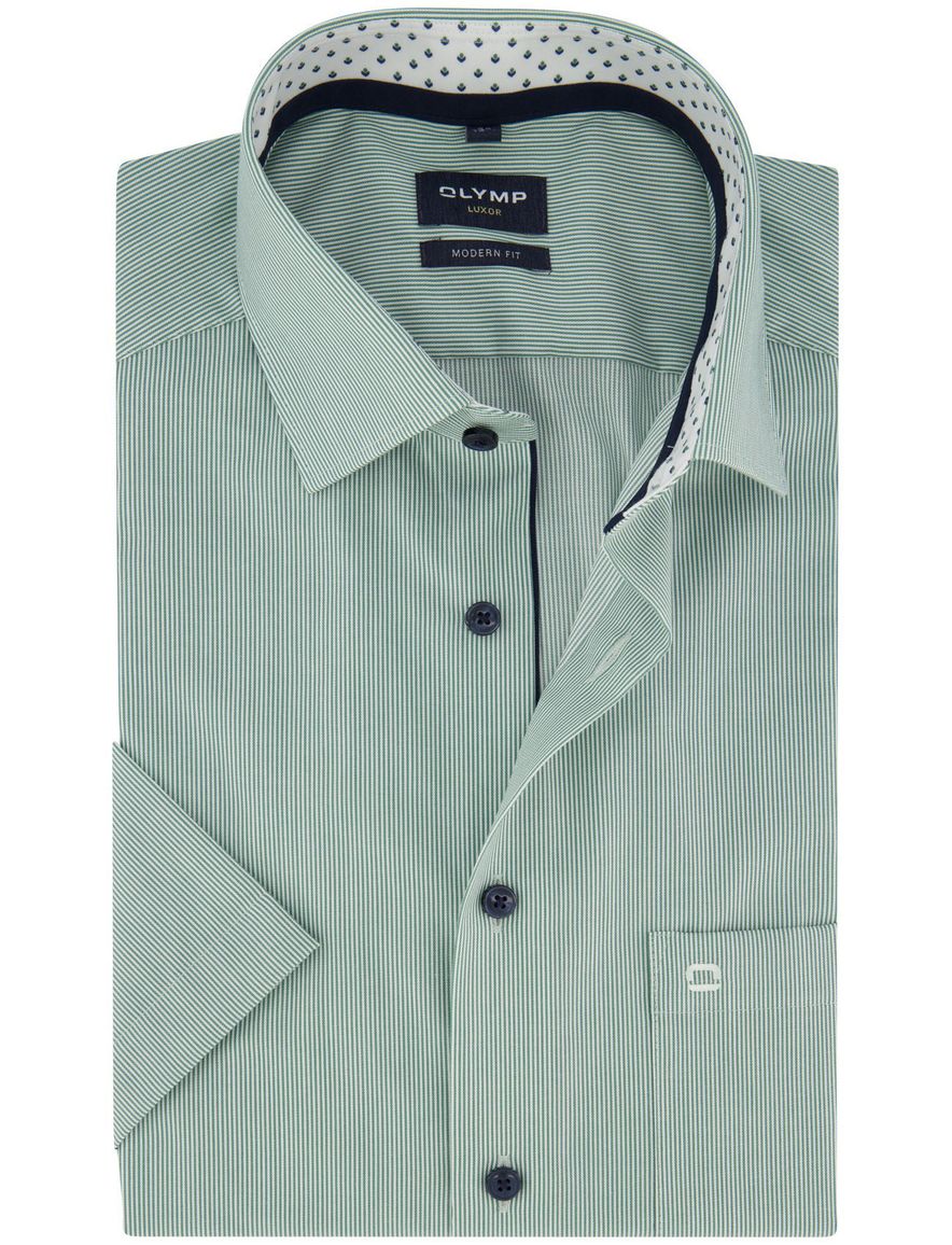 Olymp overhemd korte mouw groen strijkvrij