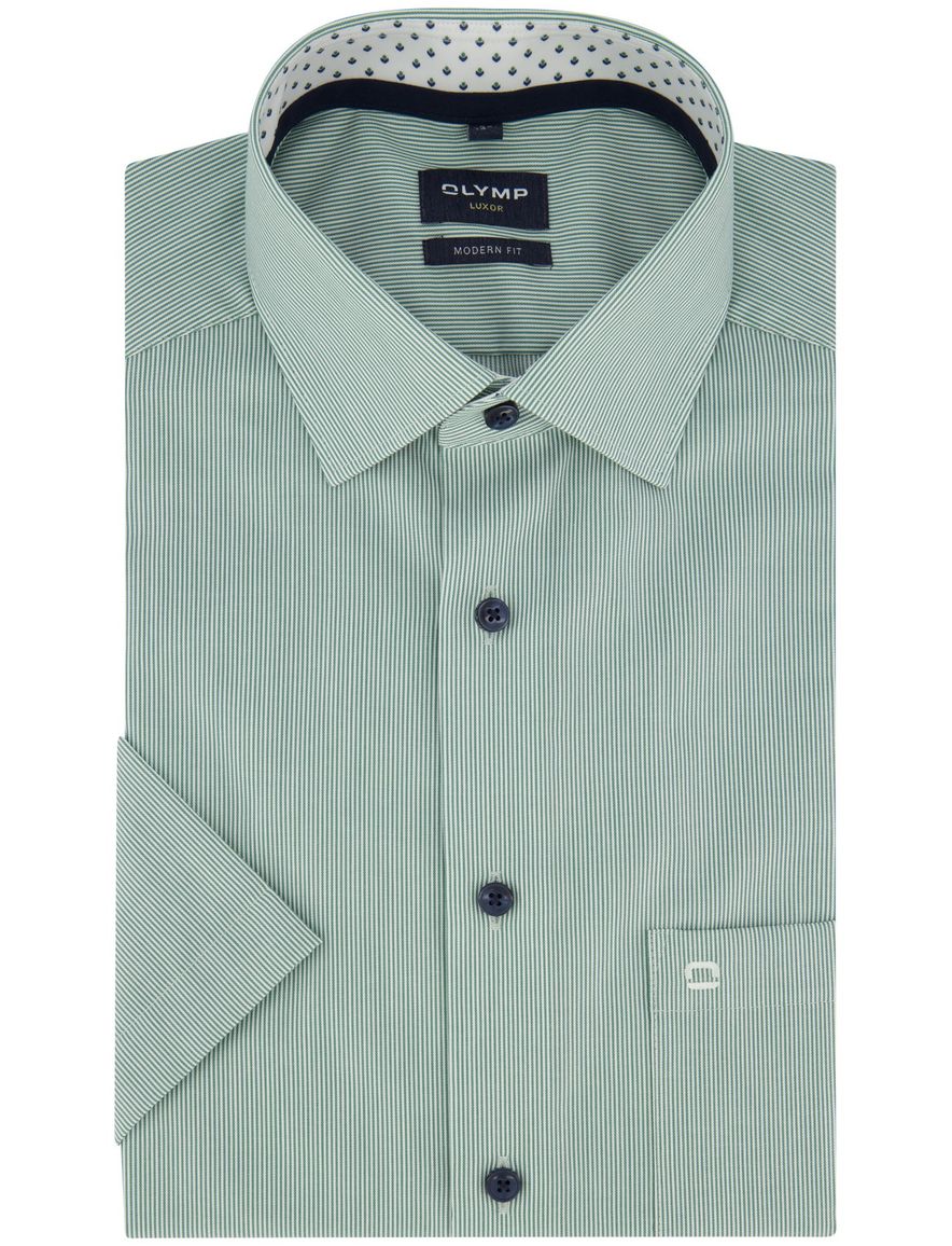 Olymp overhemd korte mouw groen strijkvrij