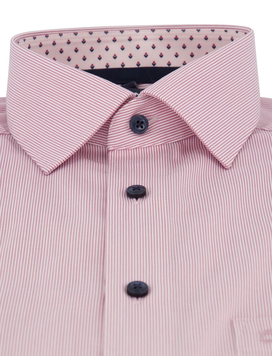 Overhemd korte mouw roze gestreept Olymp strijkvrij wide collar