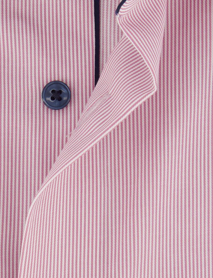 Overhemd korte mouw roze gestreept Olymp strijkvrij wide collar