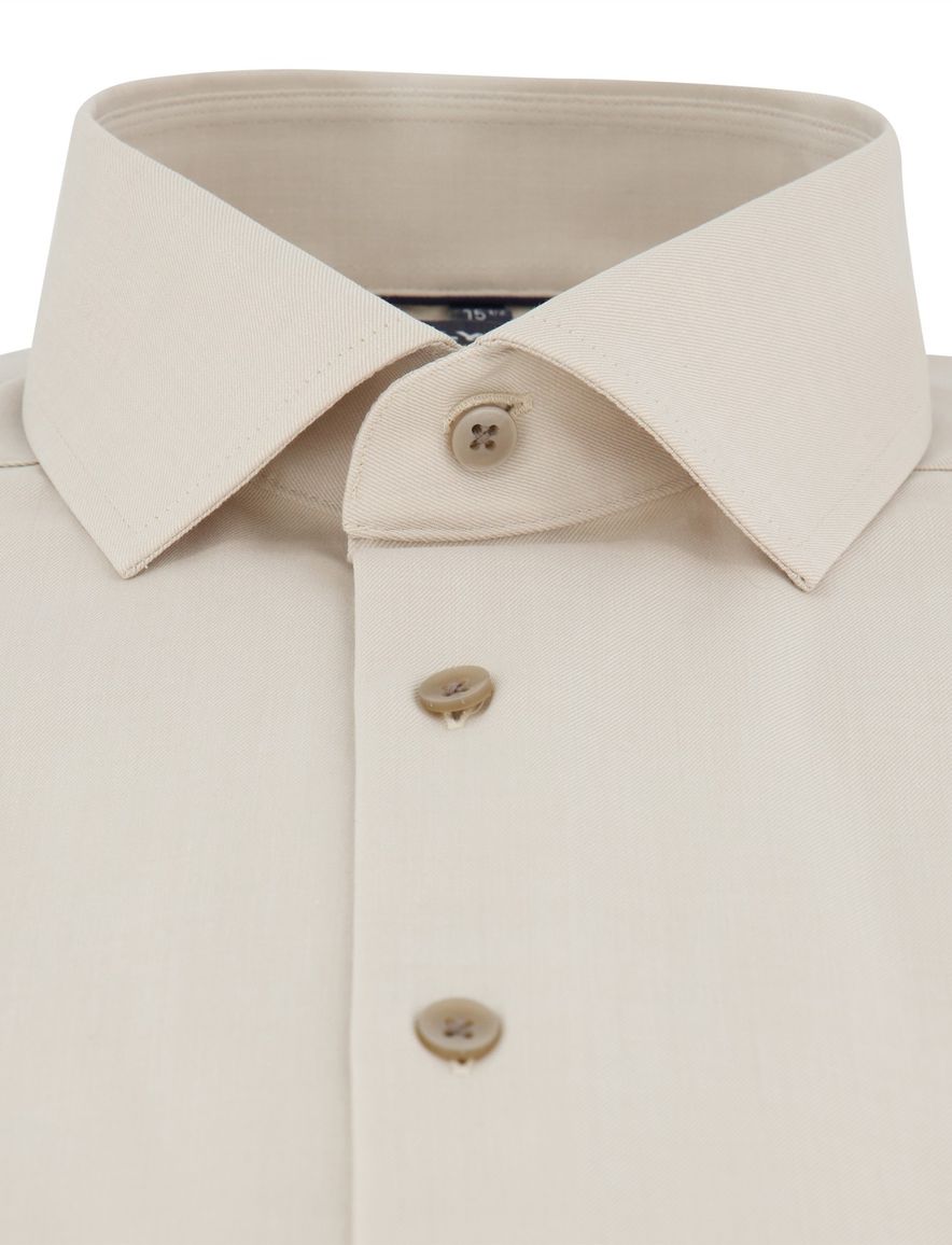 Overhemd korte mouw beige Olymp modern fit strijkvrij 100% katoen