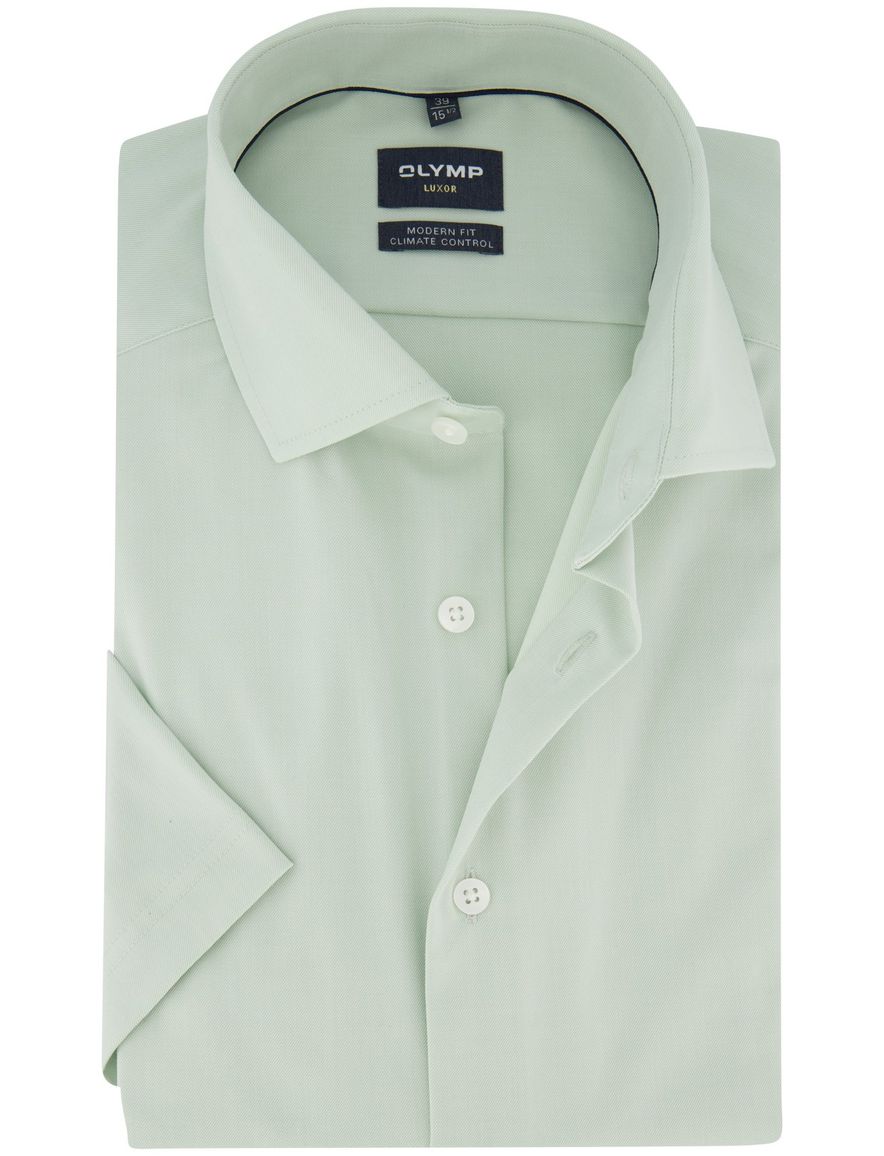 Overhemd korte mouw Olymp groen strijkvrij semi-wide collar