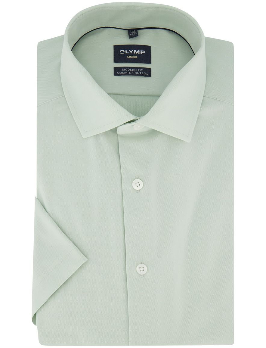 Overhemd korte mouw Olymp groen strijkvrij semi-wide collar