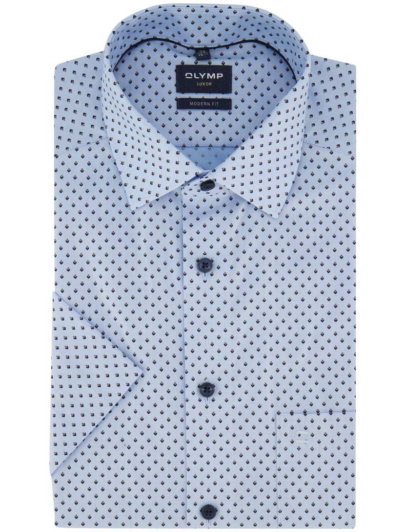 Modern fit Olymp overhemd blauw donkere knoop strijkvrij km