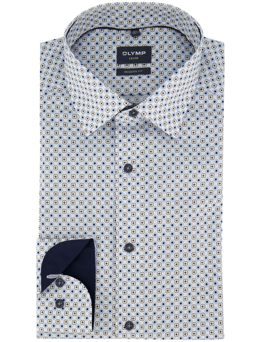 Overhemd Olymp Luxor Modern Fit blauw geprint