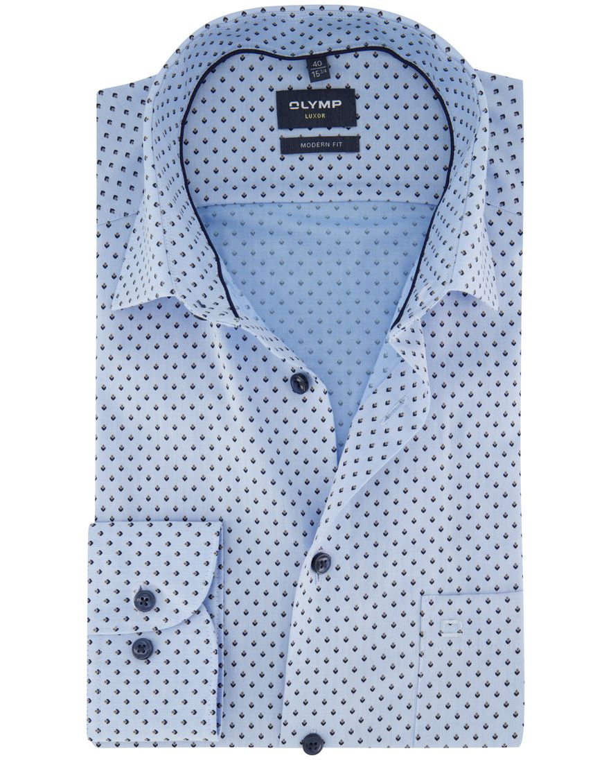 Olymp overhemd Luxor Modern Fit lichtblauw geprint mouwlengte 7