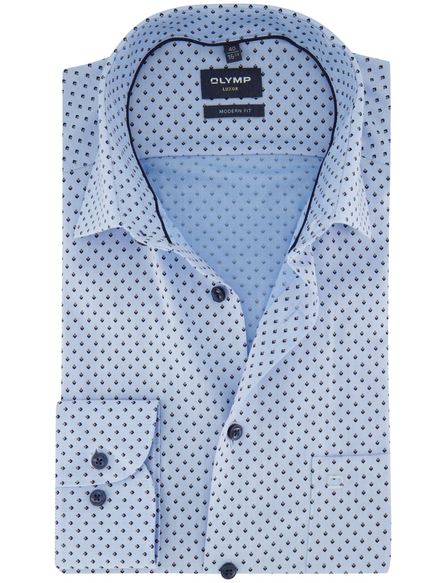 Olymp overhemd Luxor Modern Fit lichtblauw geprint mouwlengte 7
