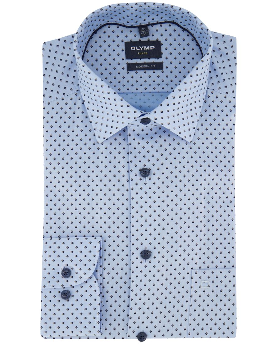 Olymp overhemd Luxor Modern Fit lichtblauw geprint mouwlengte 7