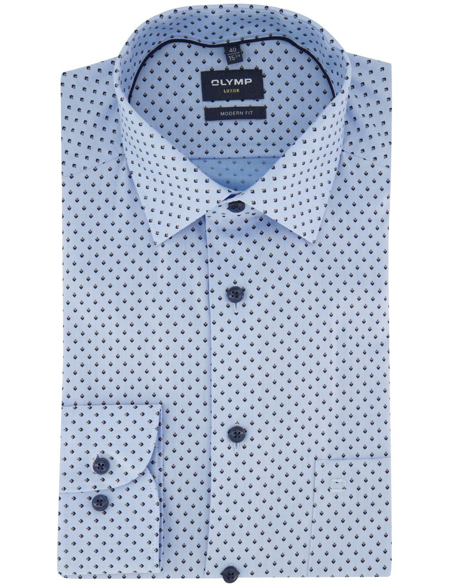 Olymp overhemd Luxor Modern Fit lichtblauw geprint mouwlengte 7