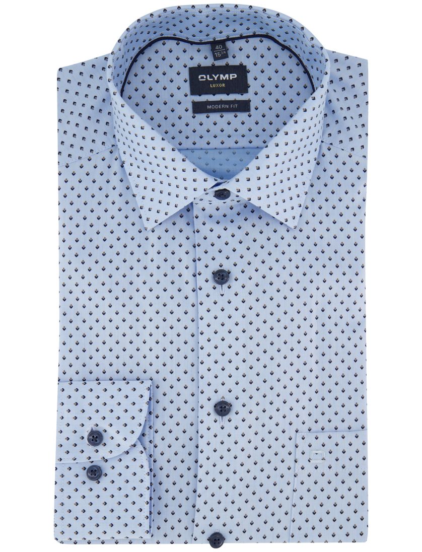 Overhemd Olymp Luxor Modern Fit lichtblauwe print mouwlengte 7