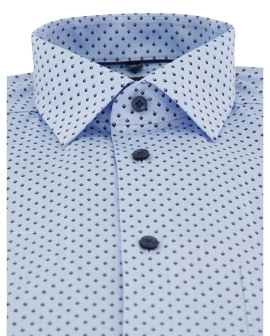 Olymp overhemd Luxor Modern Fit lichtblauw geprint mouwlengte 7