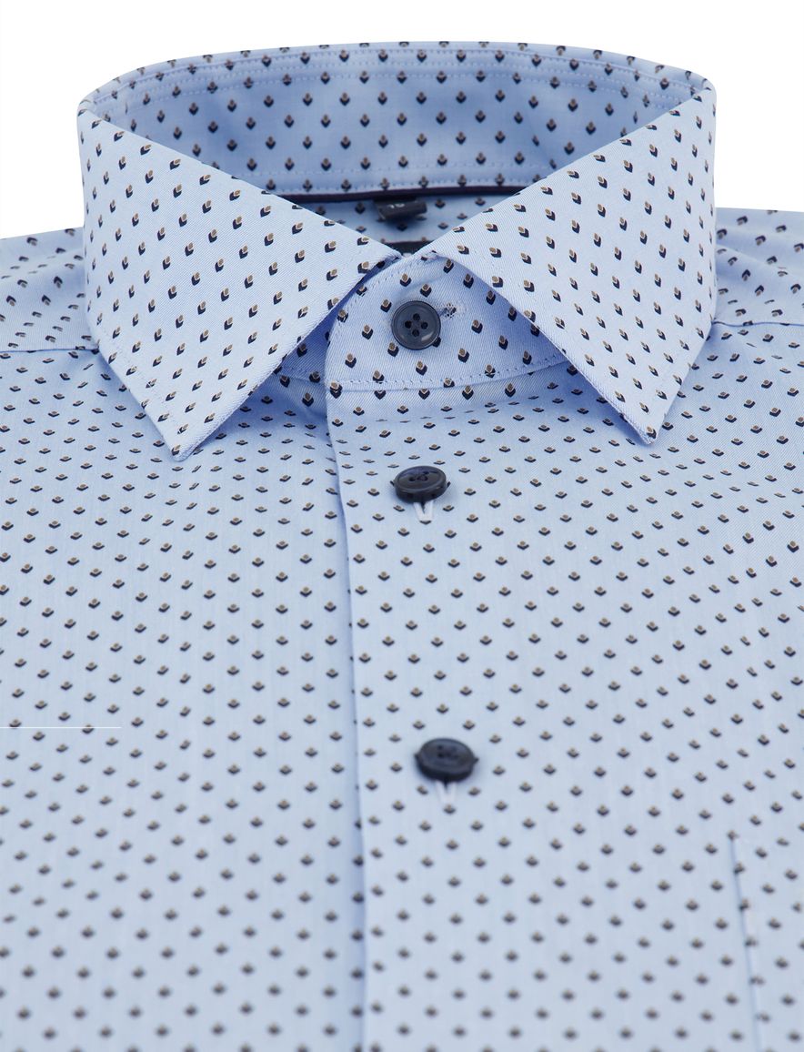 Olymp overhemd Luxor Modern Fit lichtblauw geprint mouwlengte 7