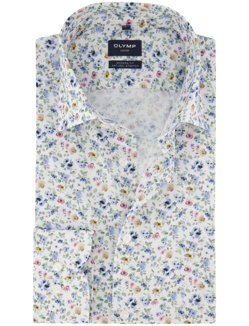Mouwlengte 7 overhemd Olymp Luxor Modern Fit blauw geprint
