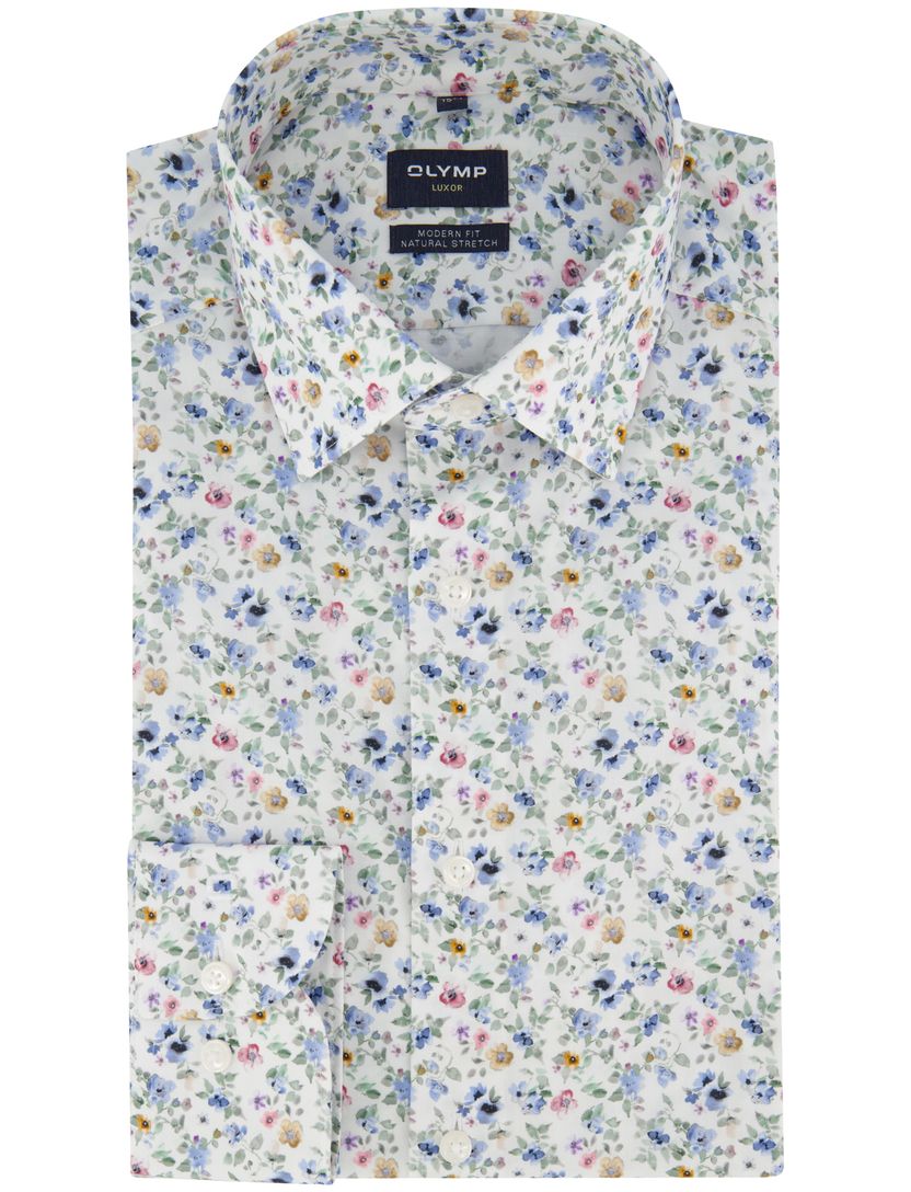 Mouwlengte 7 overhemd Olymp Luxor Modern Fit blauw geprint