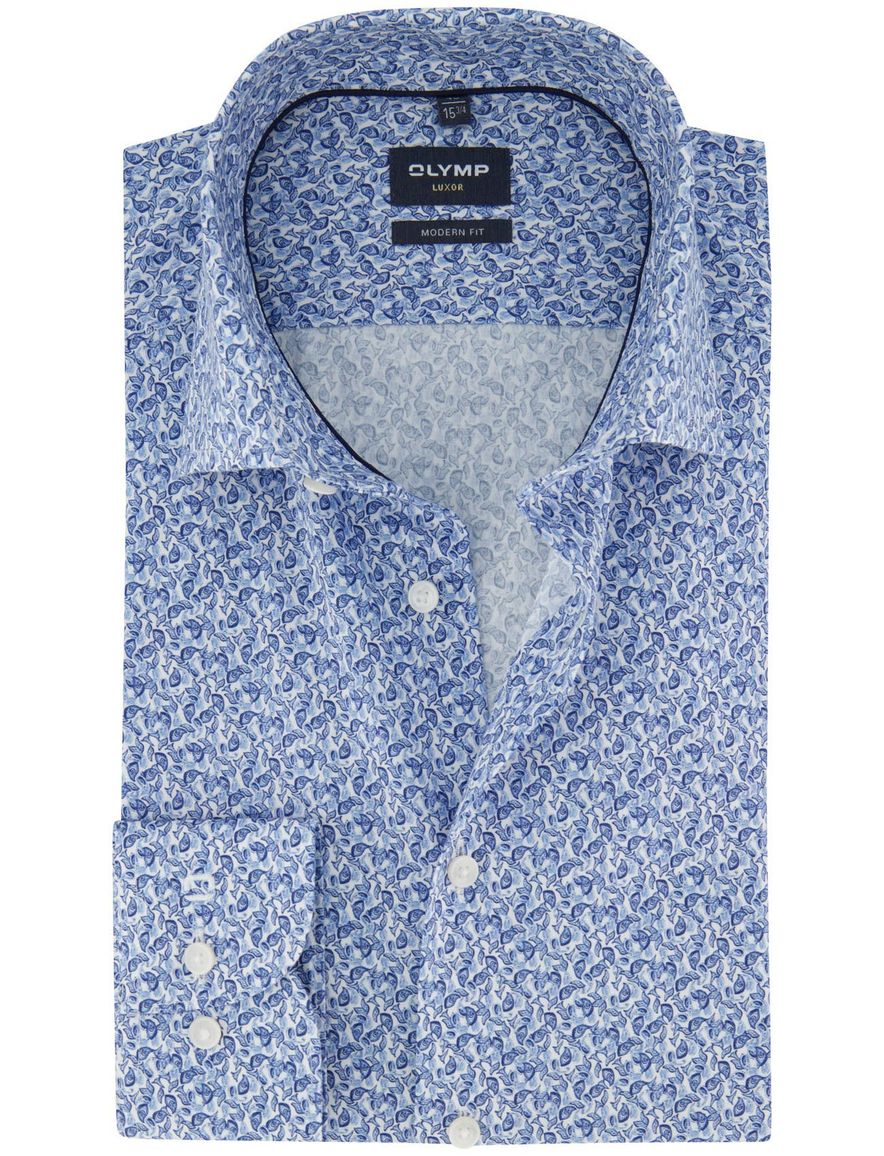 Olymp overhemd blauw geprint modern luxor fit